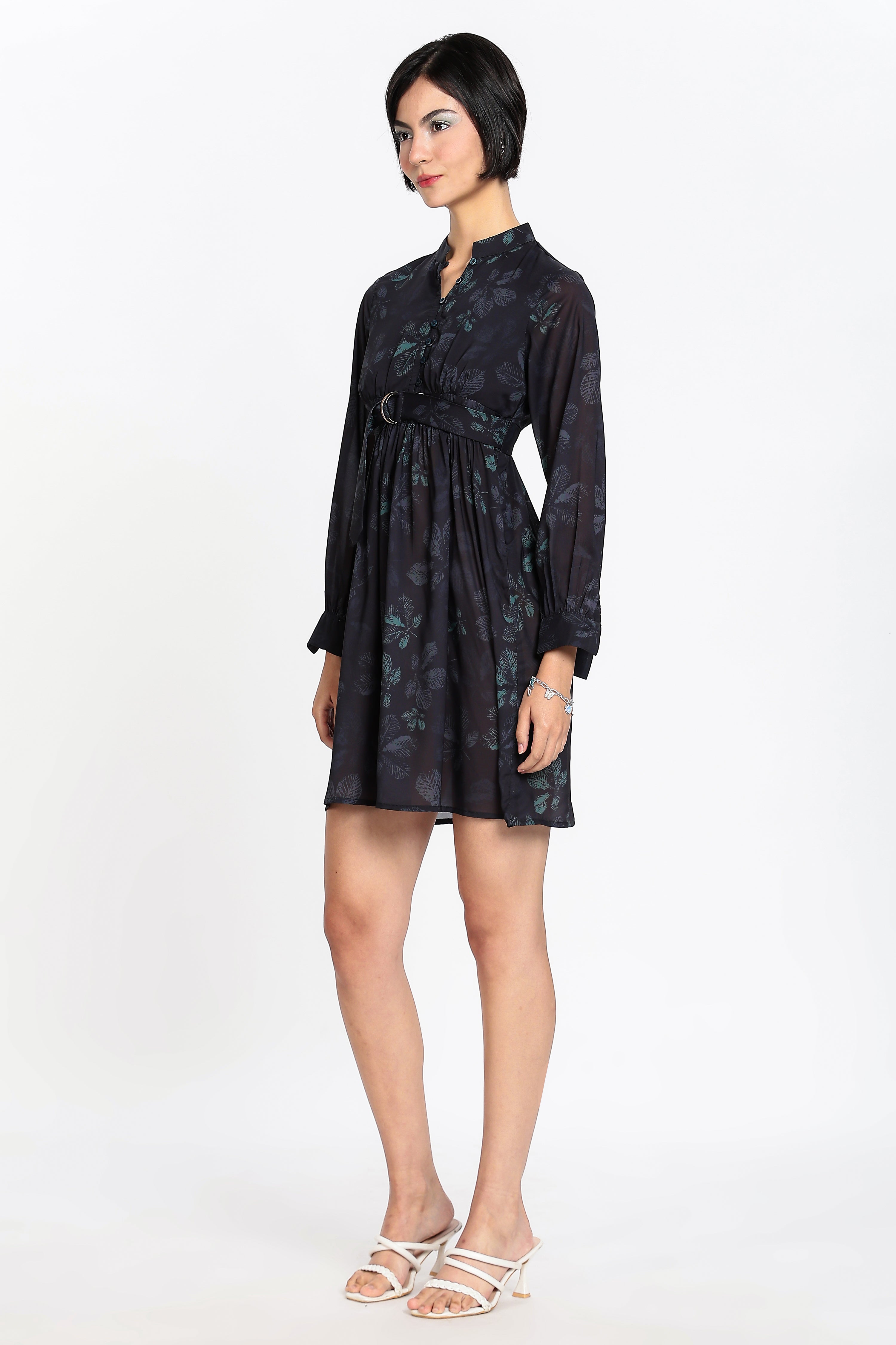 PRINTED MINI DRESS-BLACK