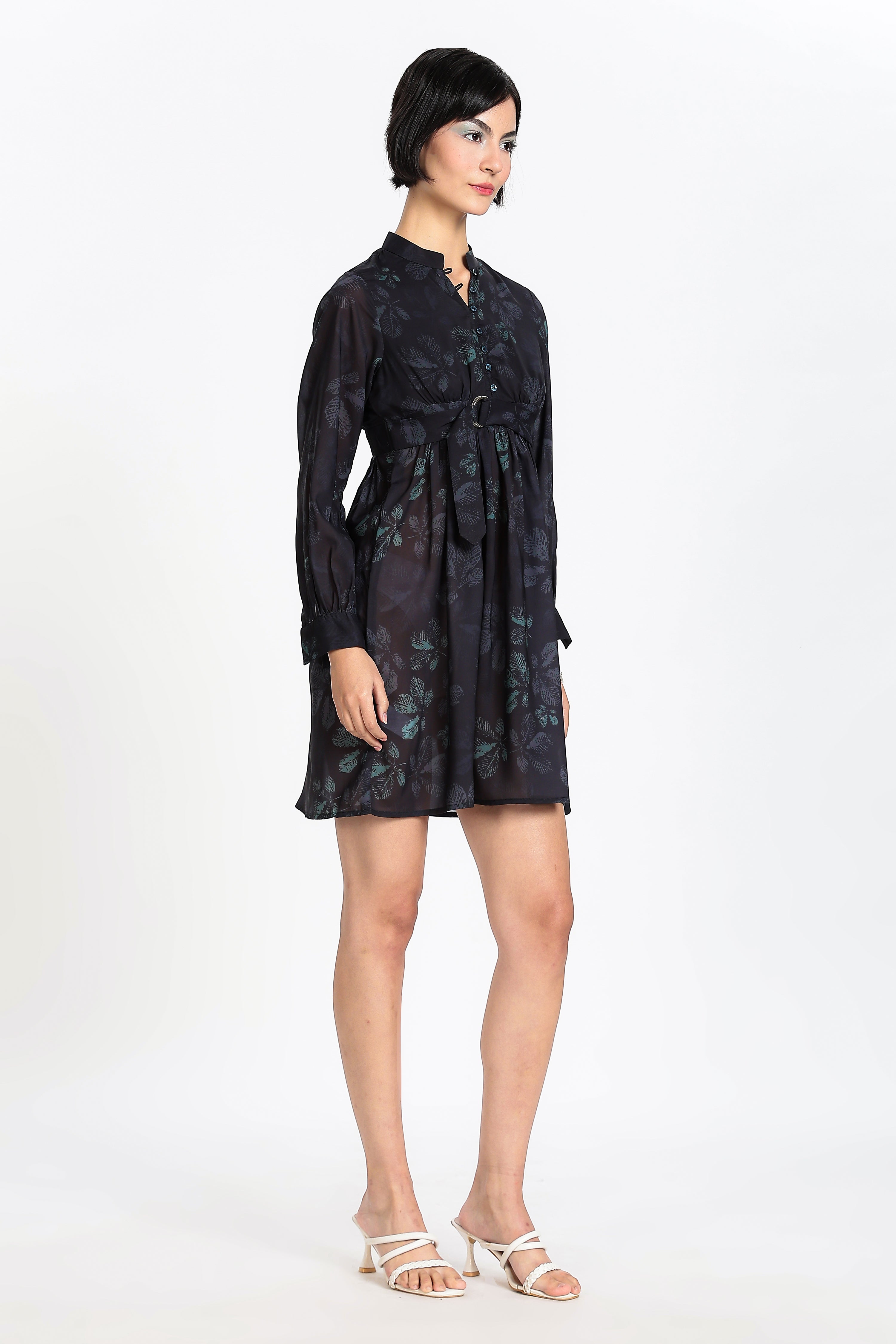 PRINTED MINI DRESS-BLACK