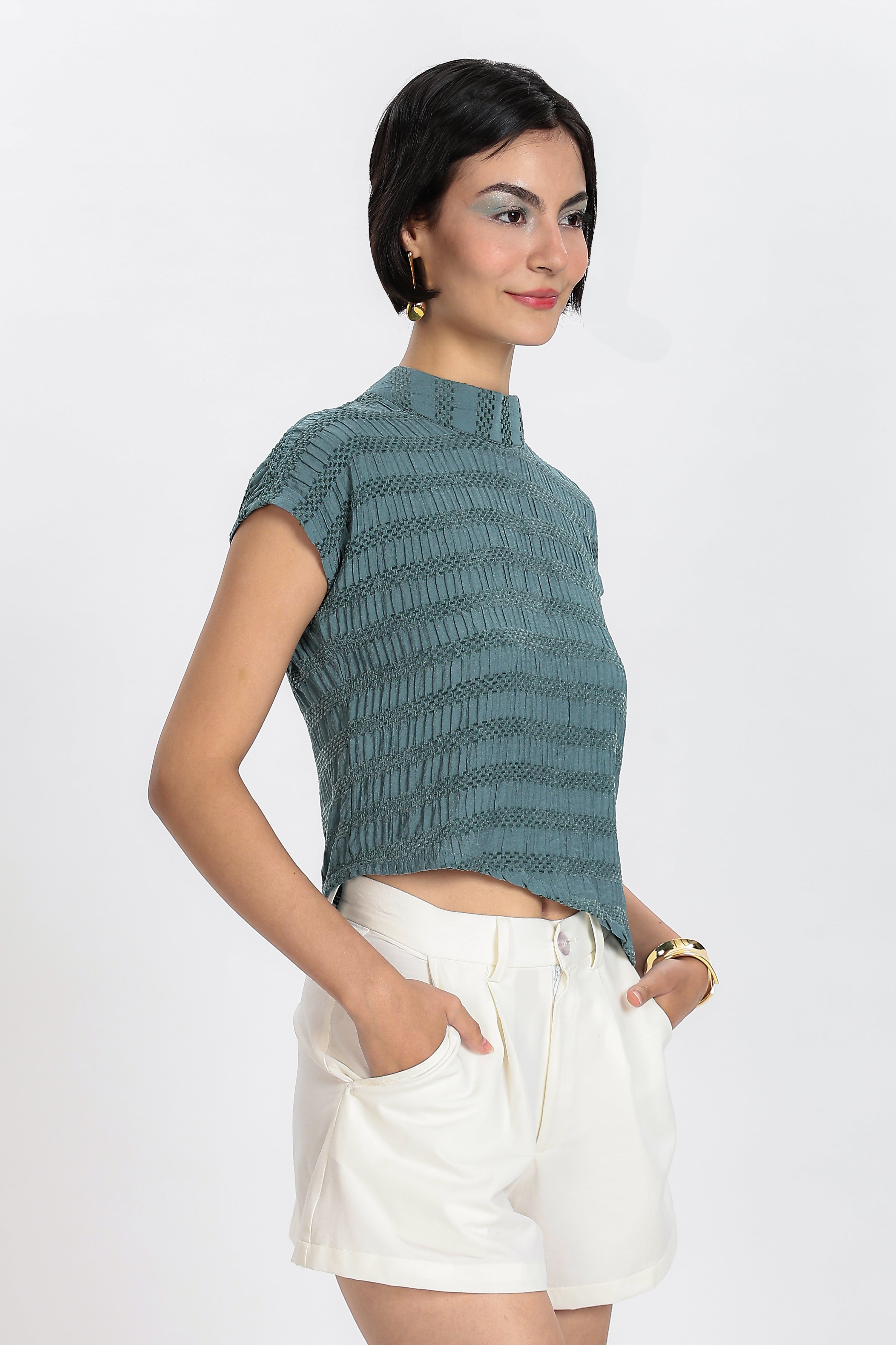 KNITTED TOP-BLUE