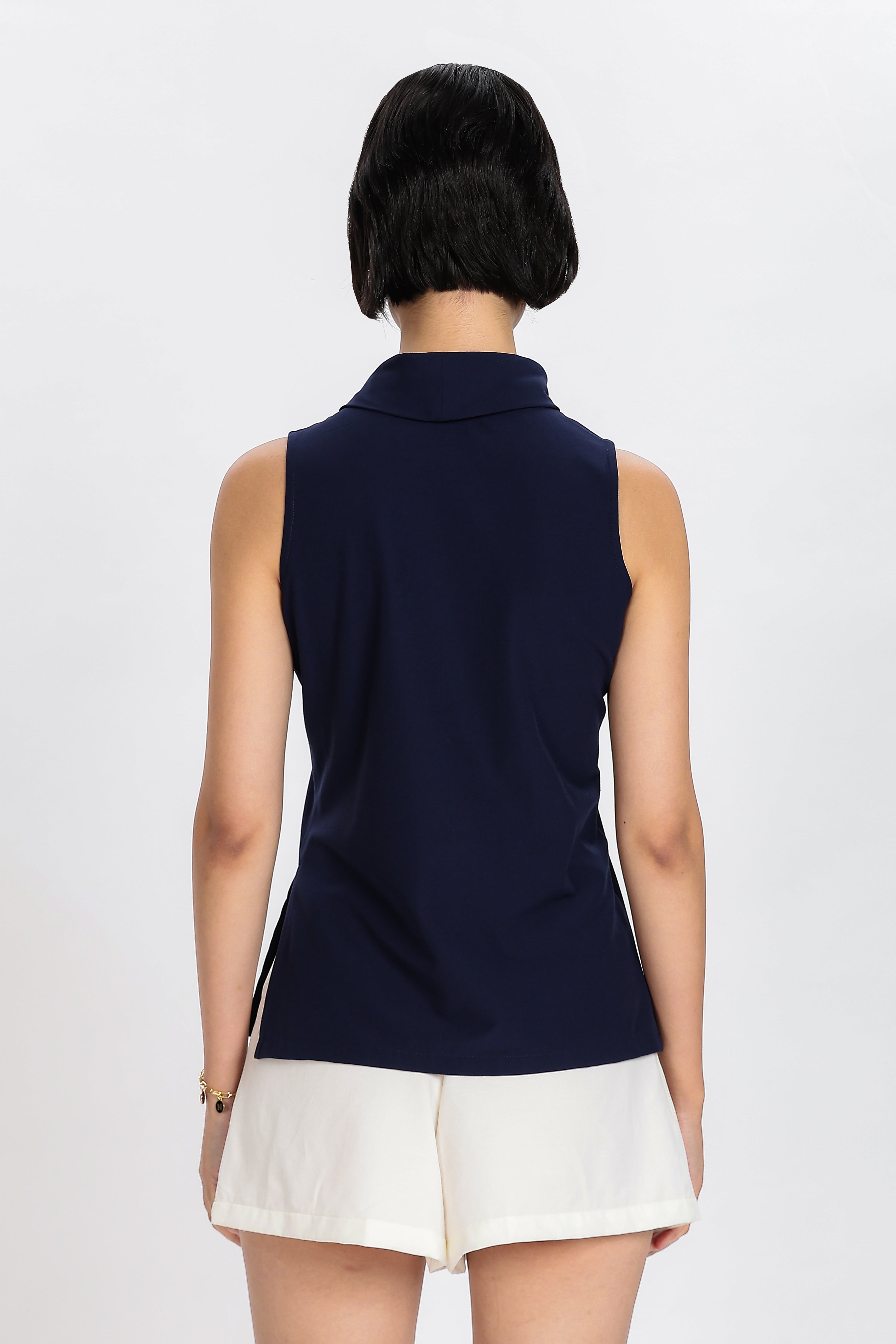 ELEGANT HIGH NECK TOP-NAVY BLUE