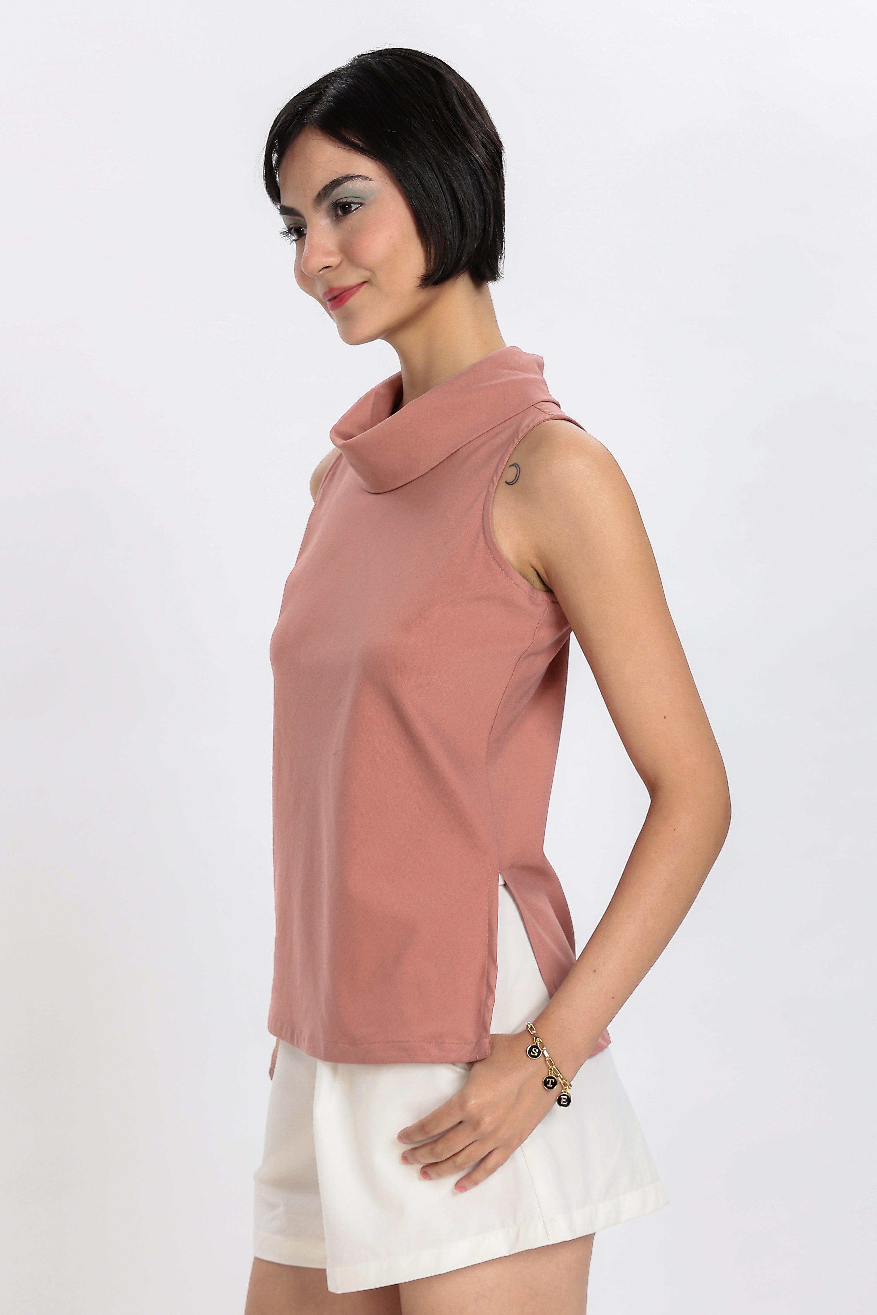 ELEGANT HIGH NECK TOP-PINK