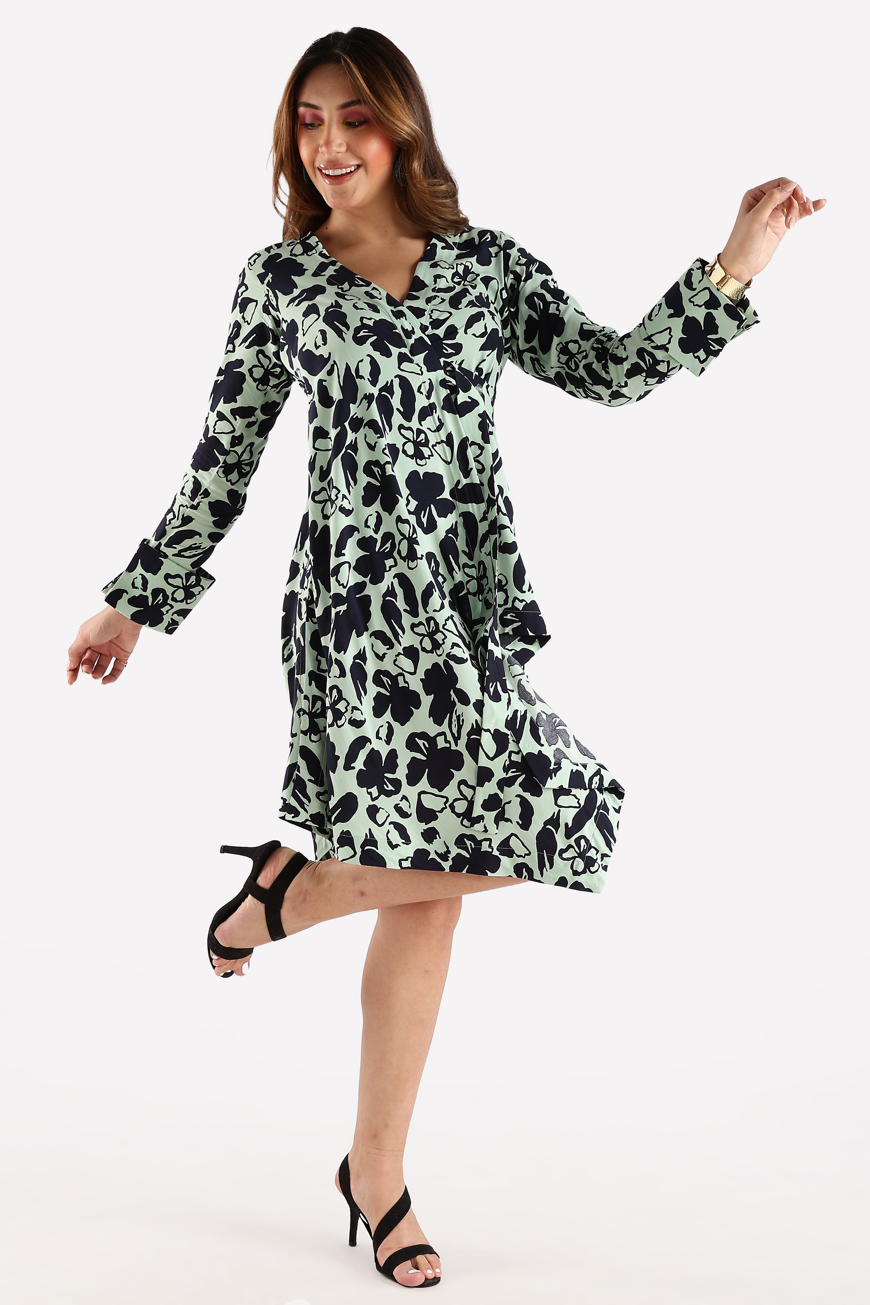 RAYON PRINTED DRESS-GREEN