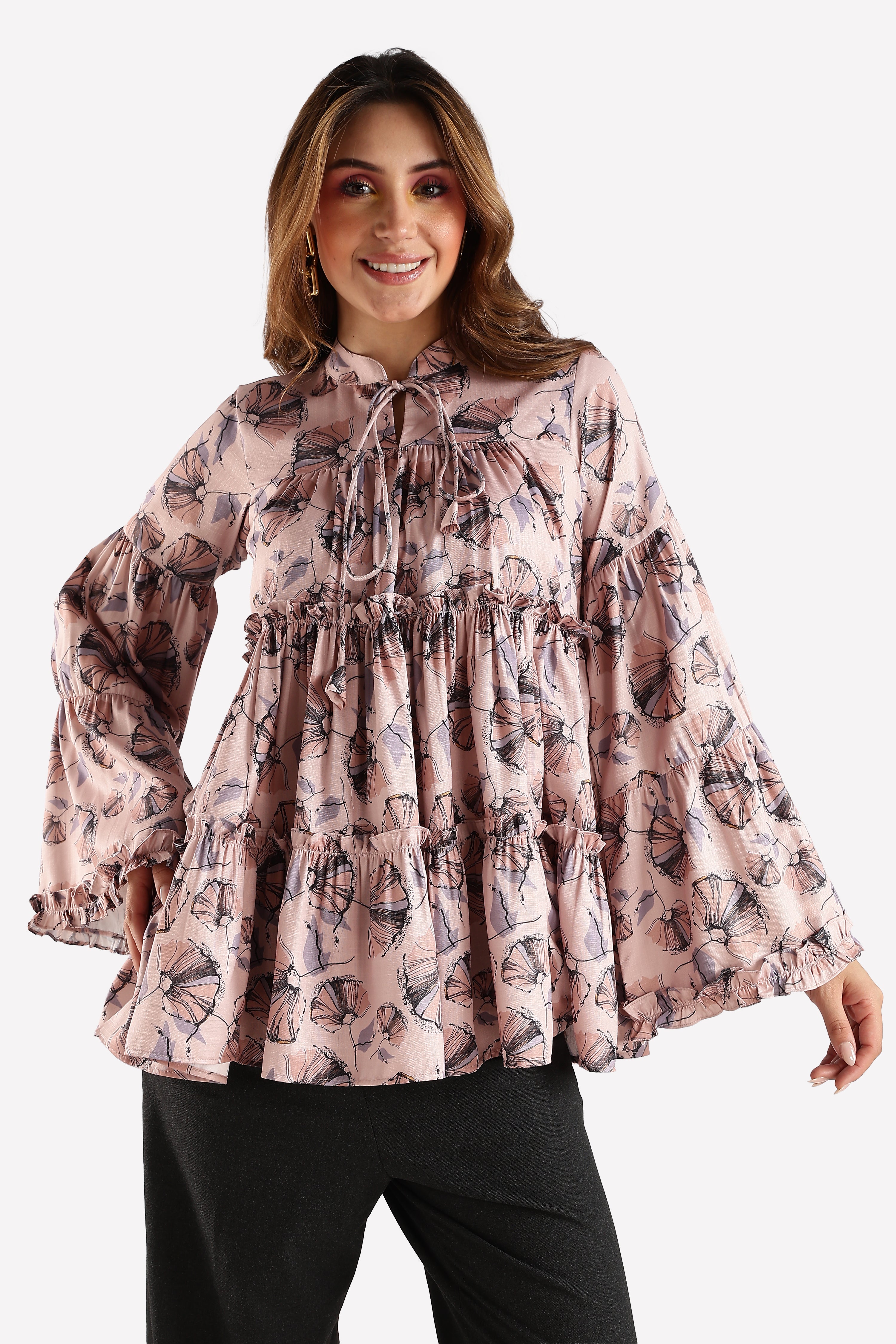 PRINTED TOP-LIGHT BROWN