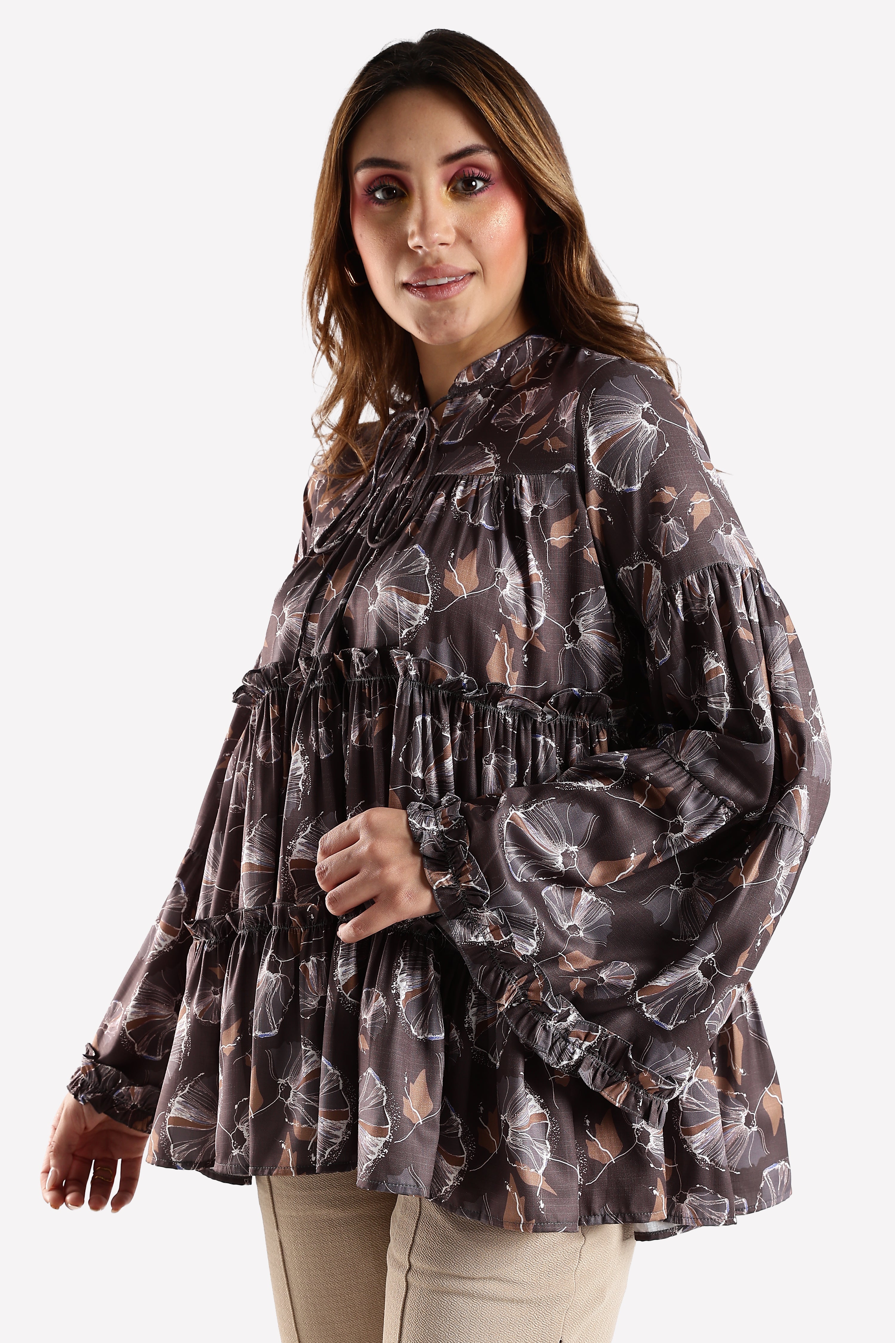 PRINTED TOP-DARK BROWN
