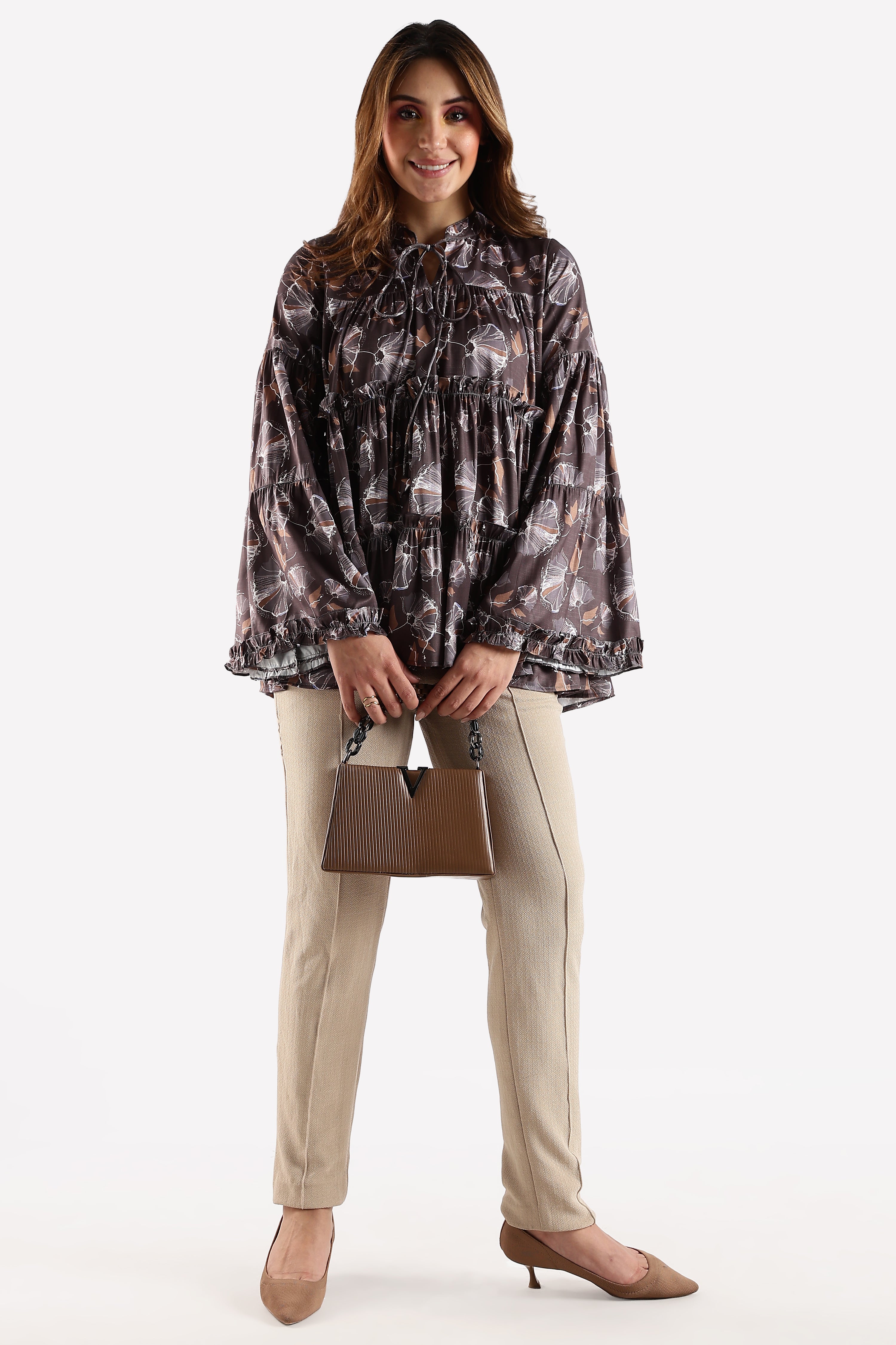 PRINTED TOP-DARK BROWN