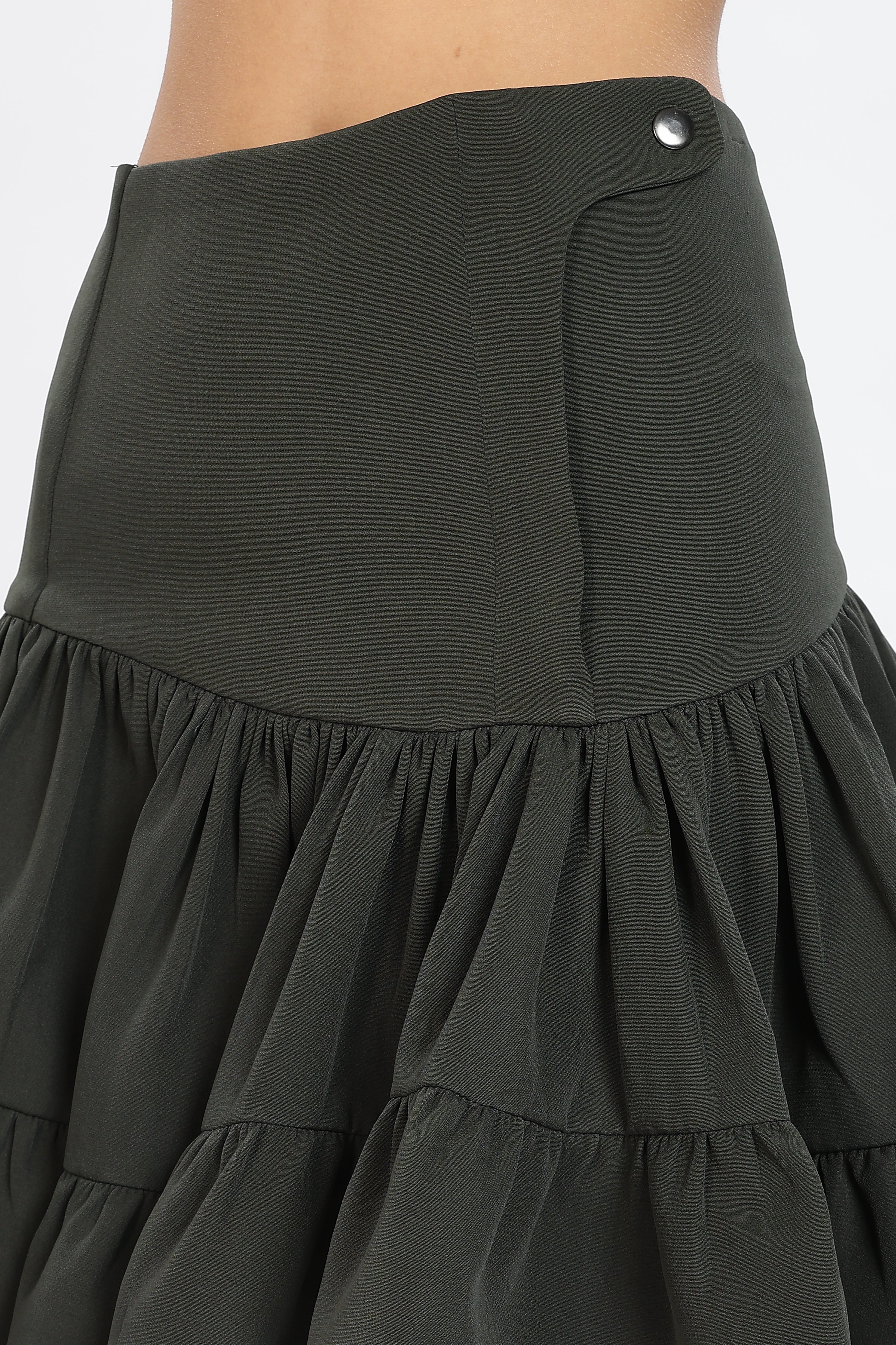 RUFFLE HEM SKIRT-OLIVE
