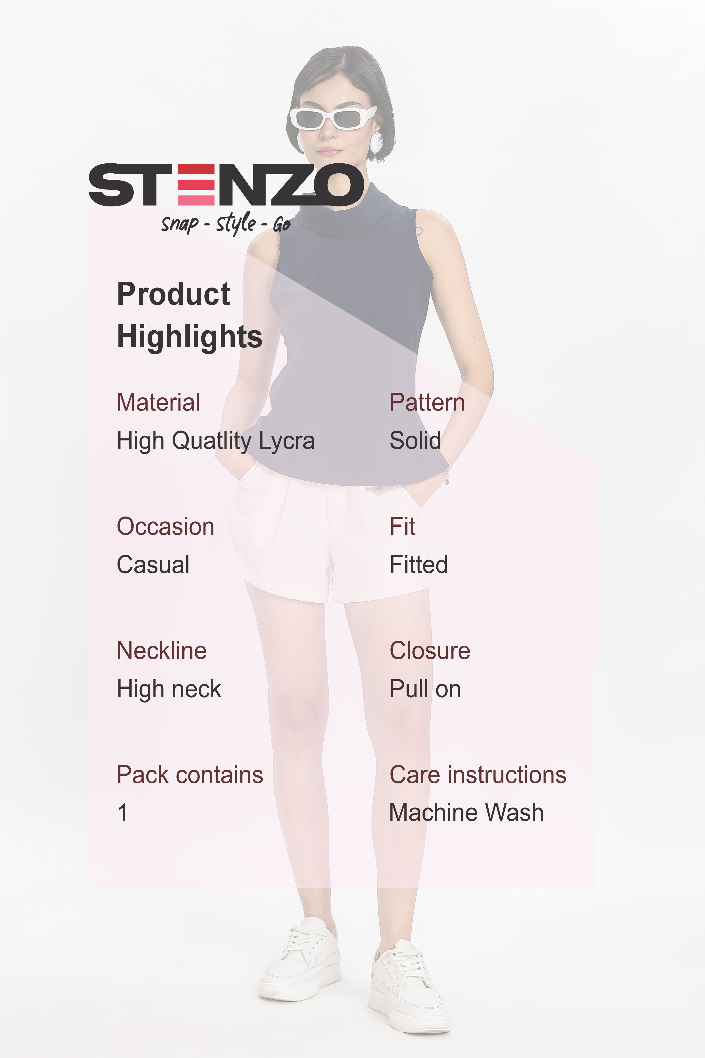 ELEGANT HIGH NECK TOP-NAVY BLUE