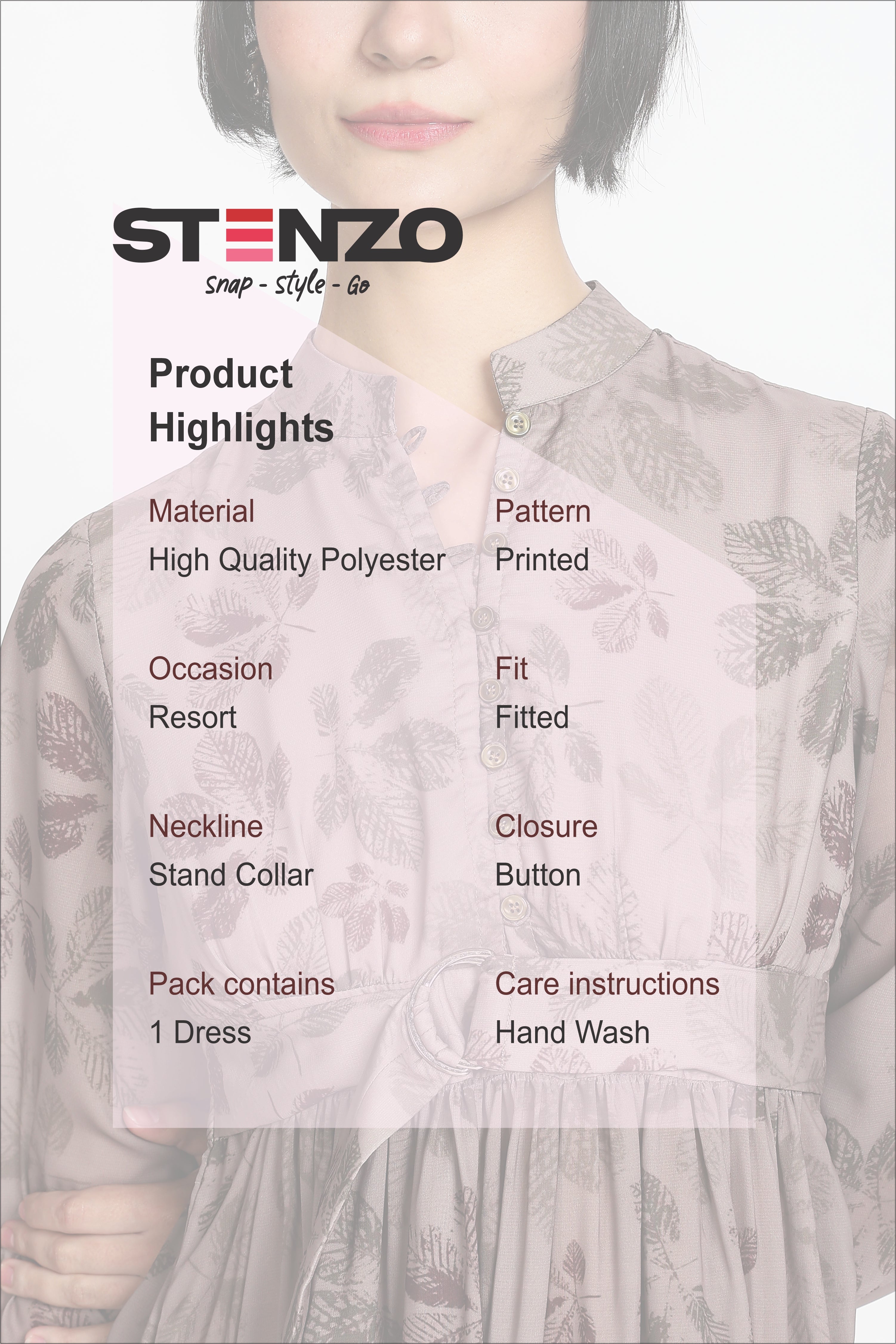 PRINTED MINI DRESS-BROWN