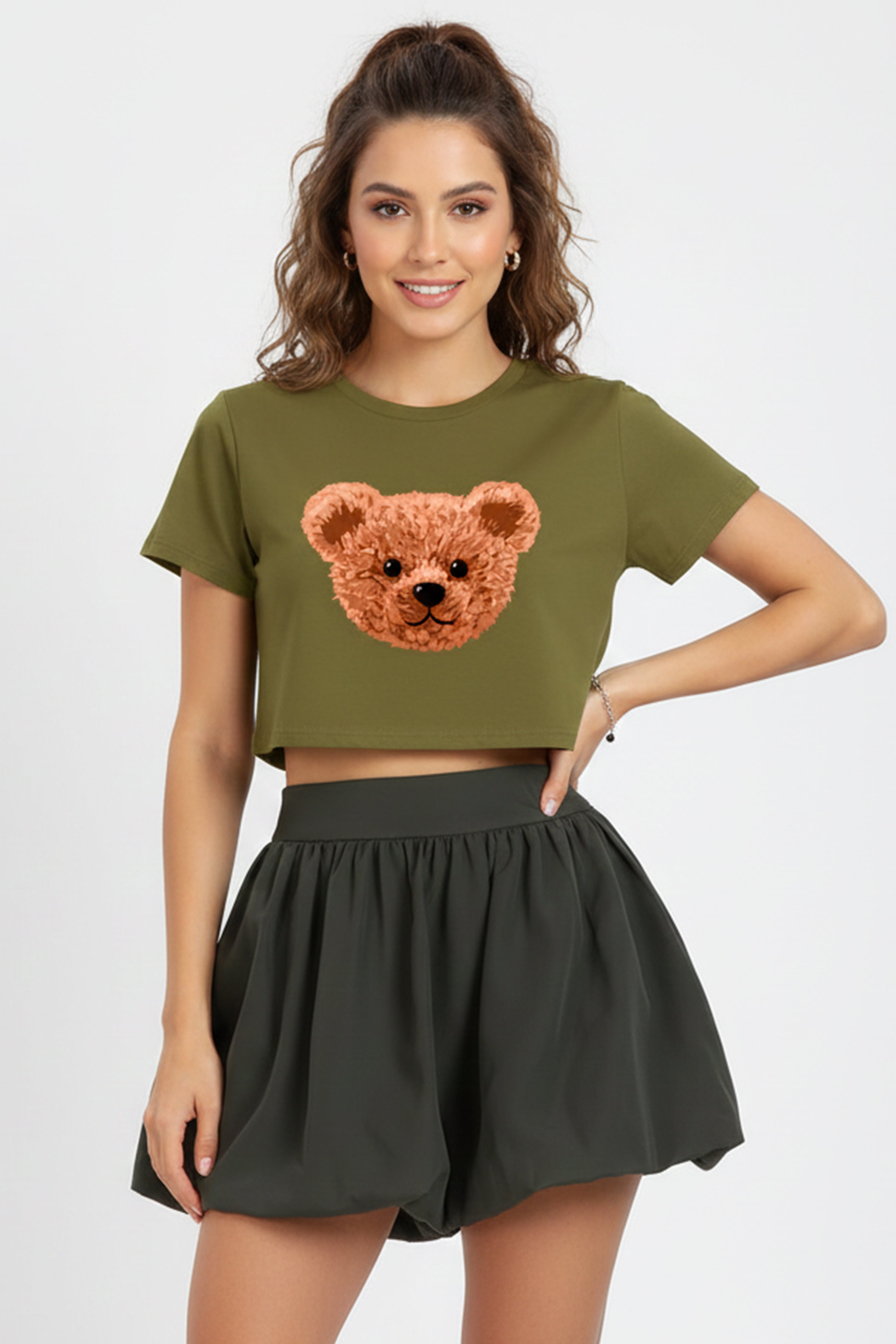 TEDDY GRAPHIC PRINTED CROP TEE