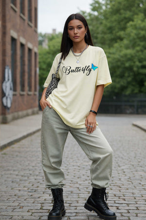 BUTTERFLY PRINTED OVERSIZED T-SHIRT