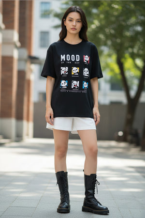 PANDASTIC MOOD GRAPHIC PRINTED OVERSIZED T-SHIRT