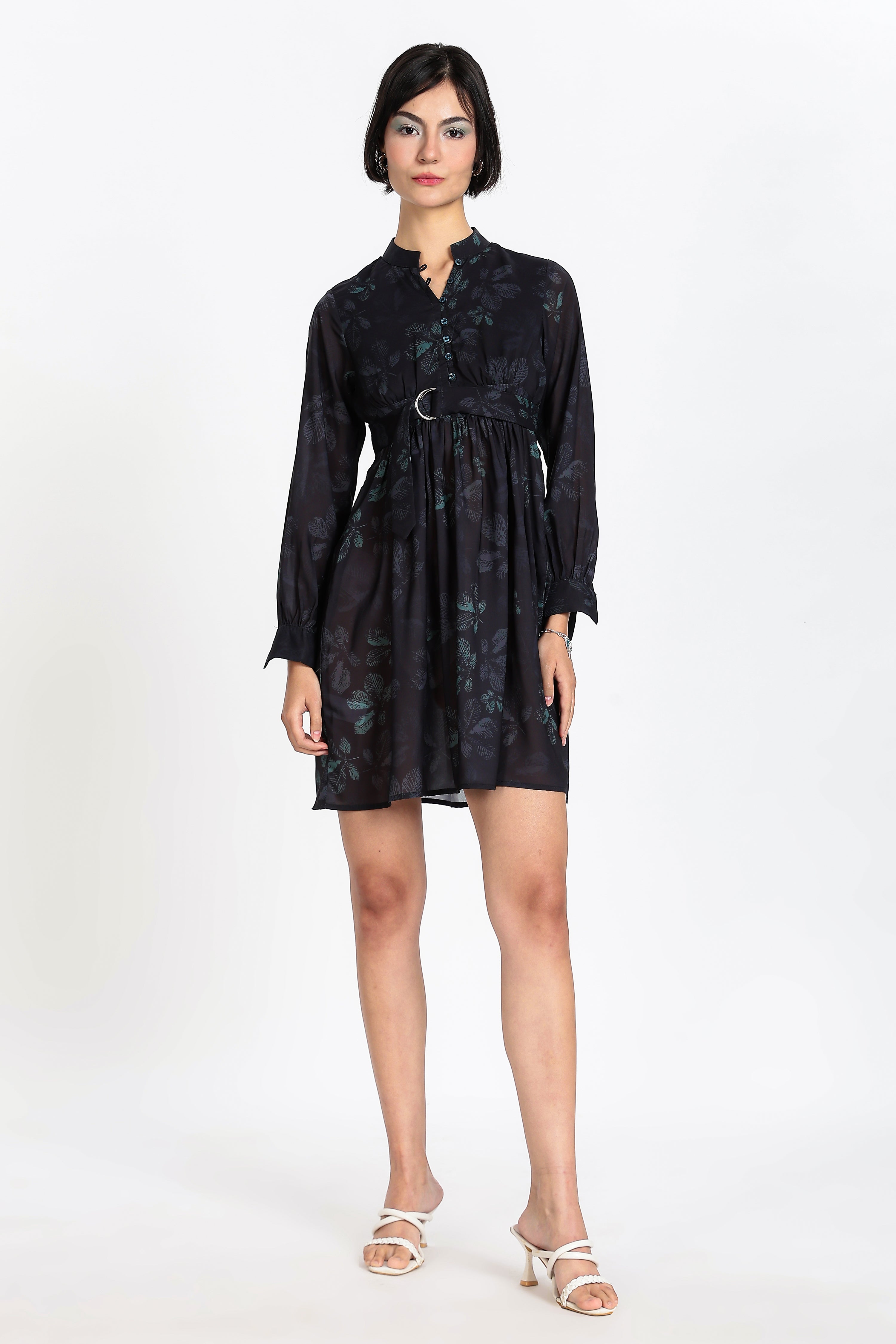 PRINTED MINI DRESS-BLACK