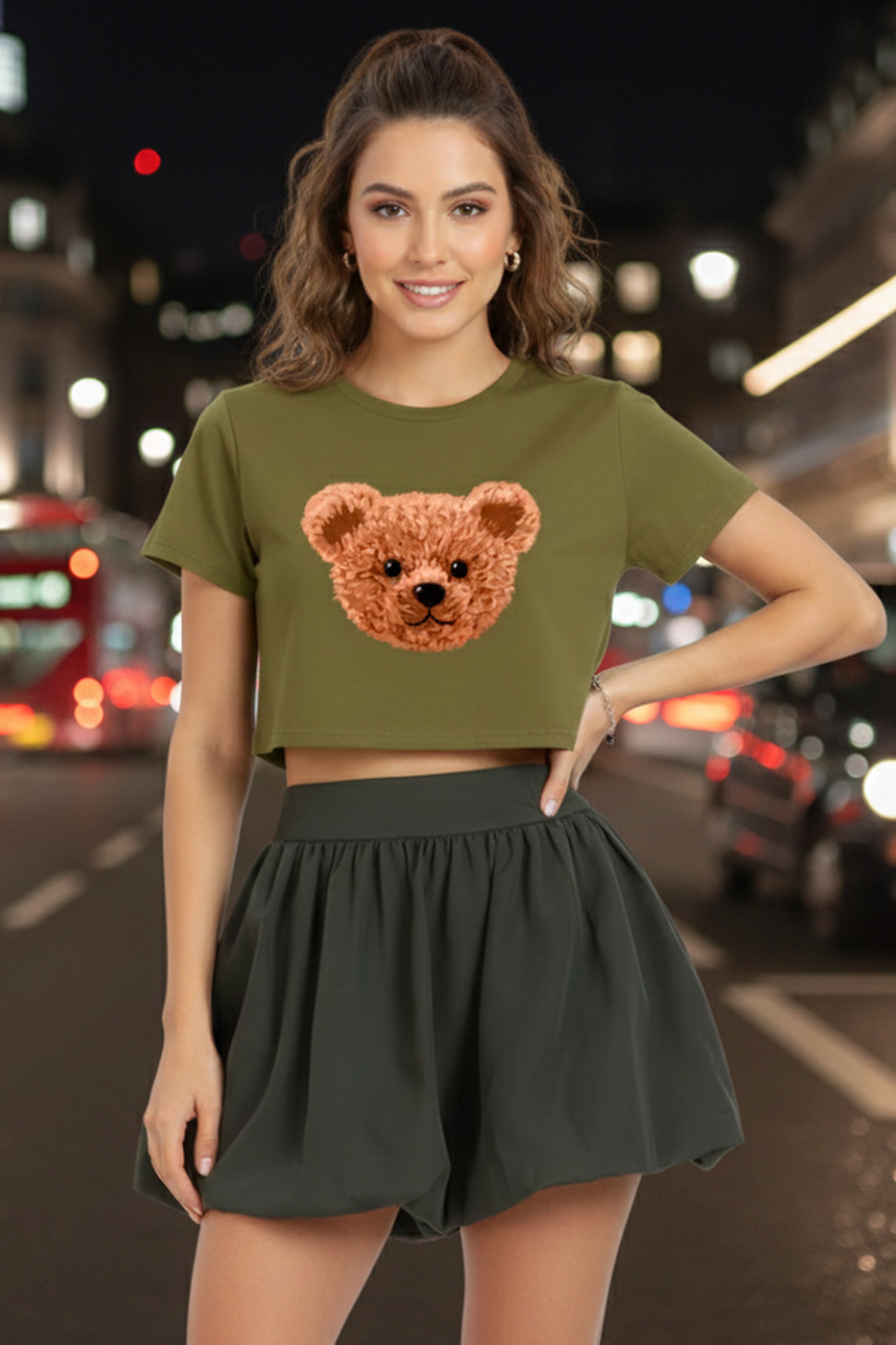 TEDDY GRAPHIC PRINTED CROP TEE