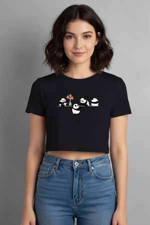 PANDA GRAPHIC PRINTED CROP TEE