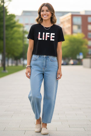 LETTER PRINTED CROP T-SHIRT