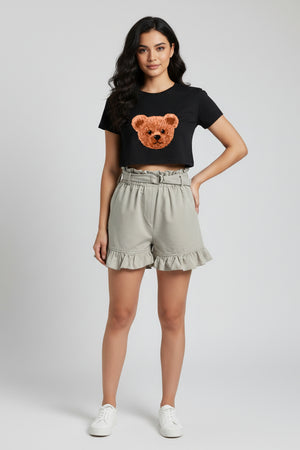 TEDDY GRAPHIC PRINTED CROP TEE