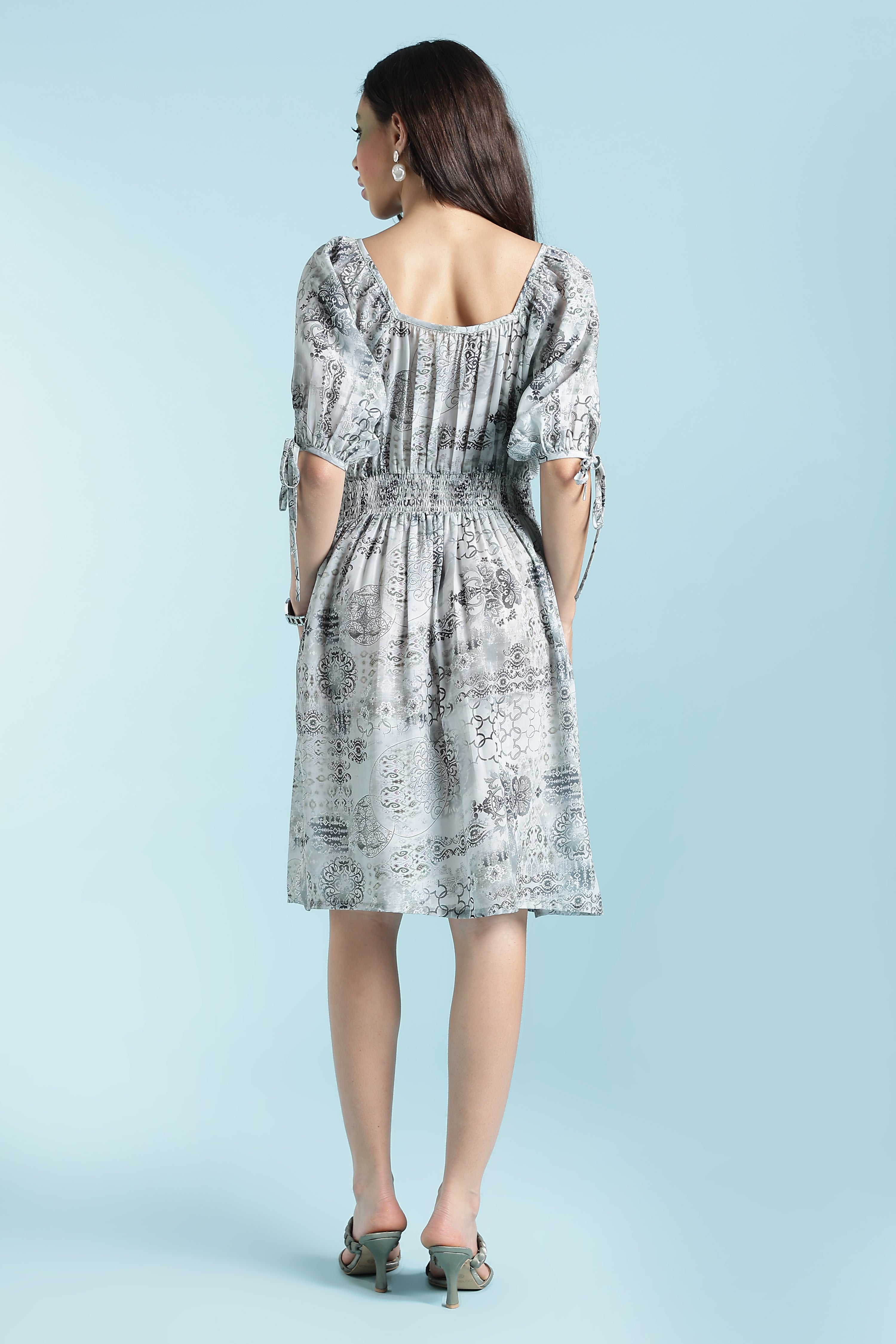 PRINTED MIDI DRESS-GREEN