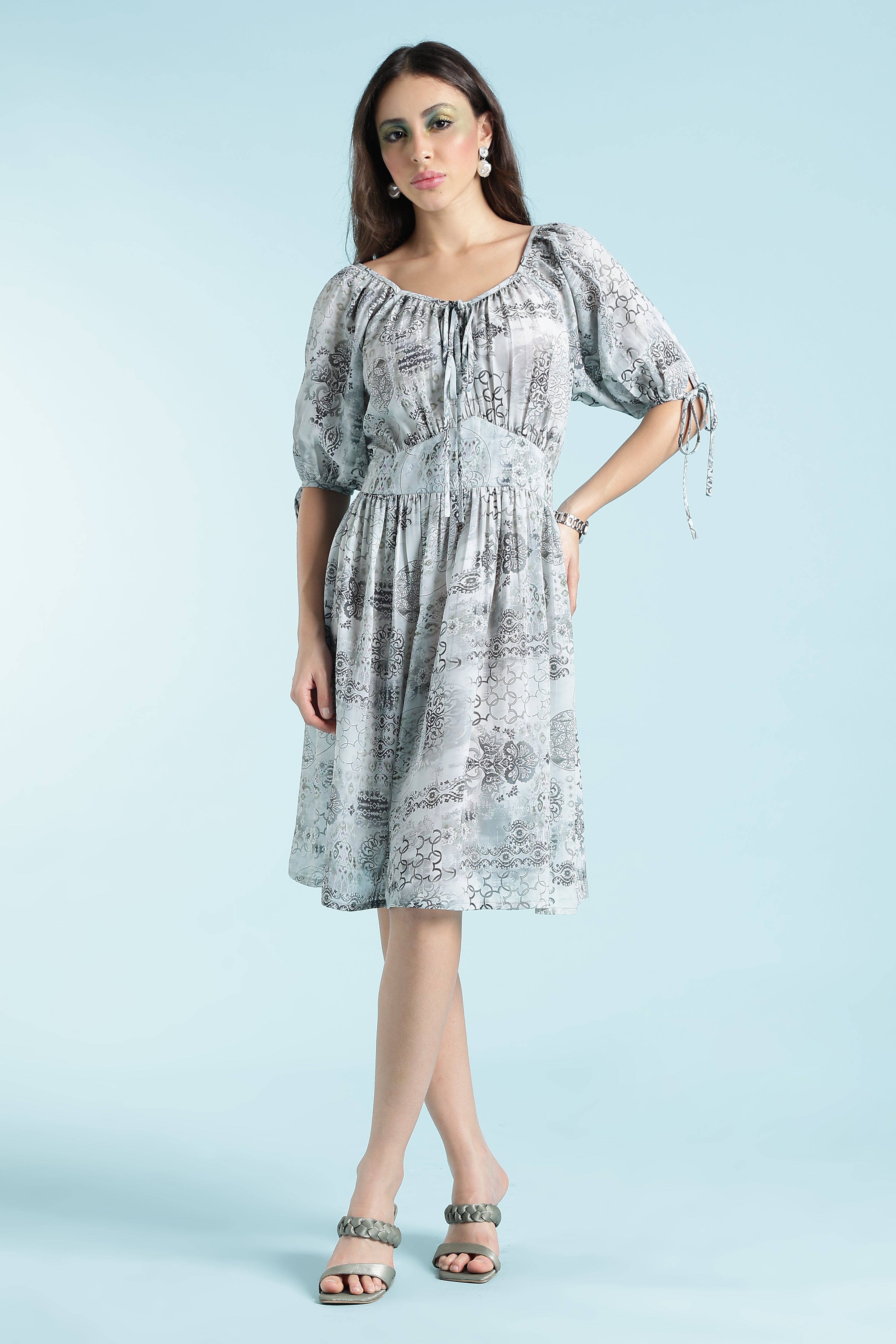 PRINTED MIDI DRESS-GREEN