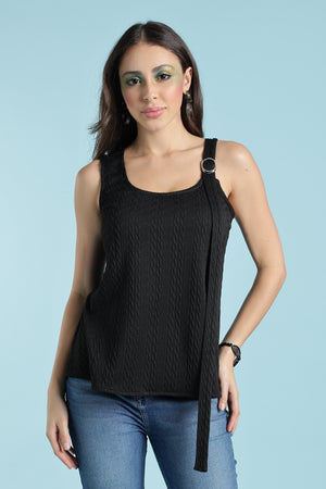 KNITTED TOP-BLACK