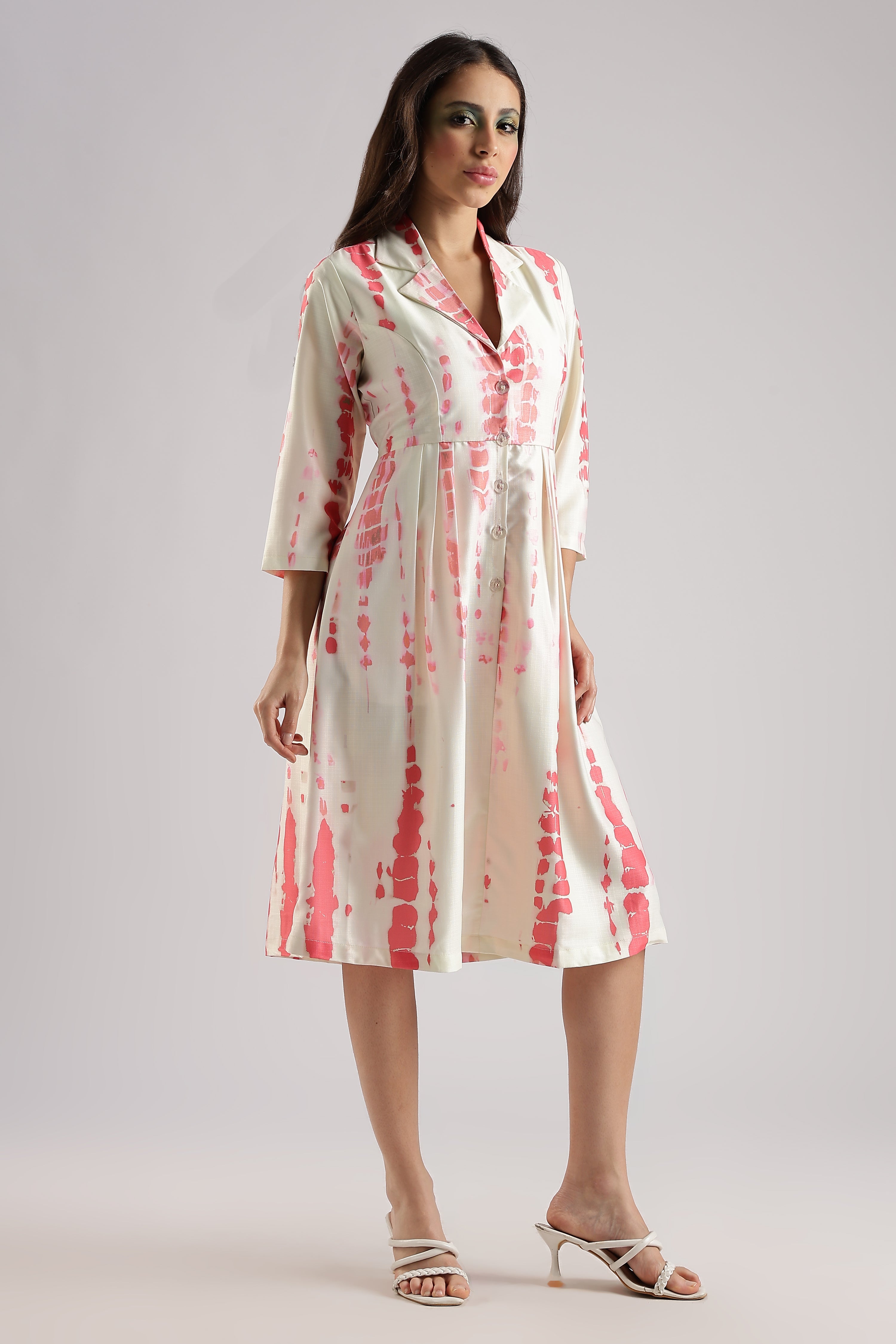 SHIBORI MIDI DRESS-PINK