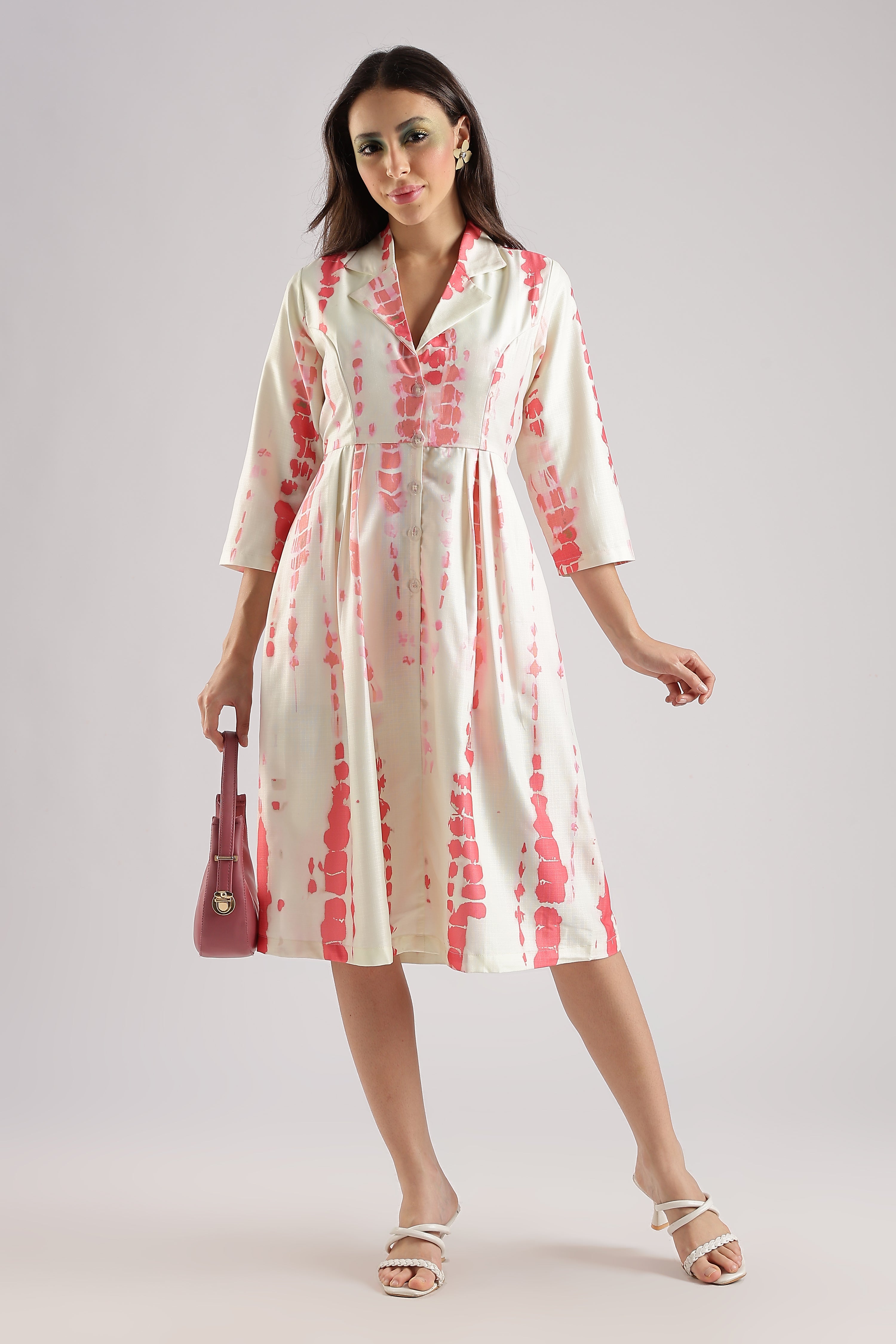 SHIBORI MIDI DRESS-PINK