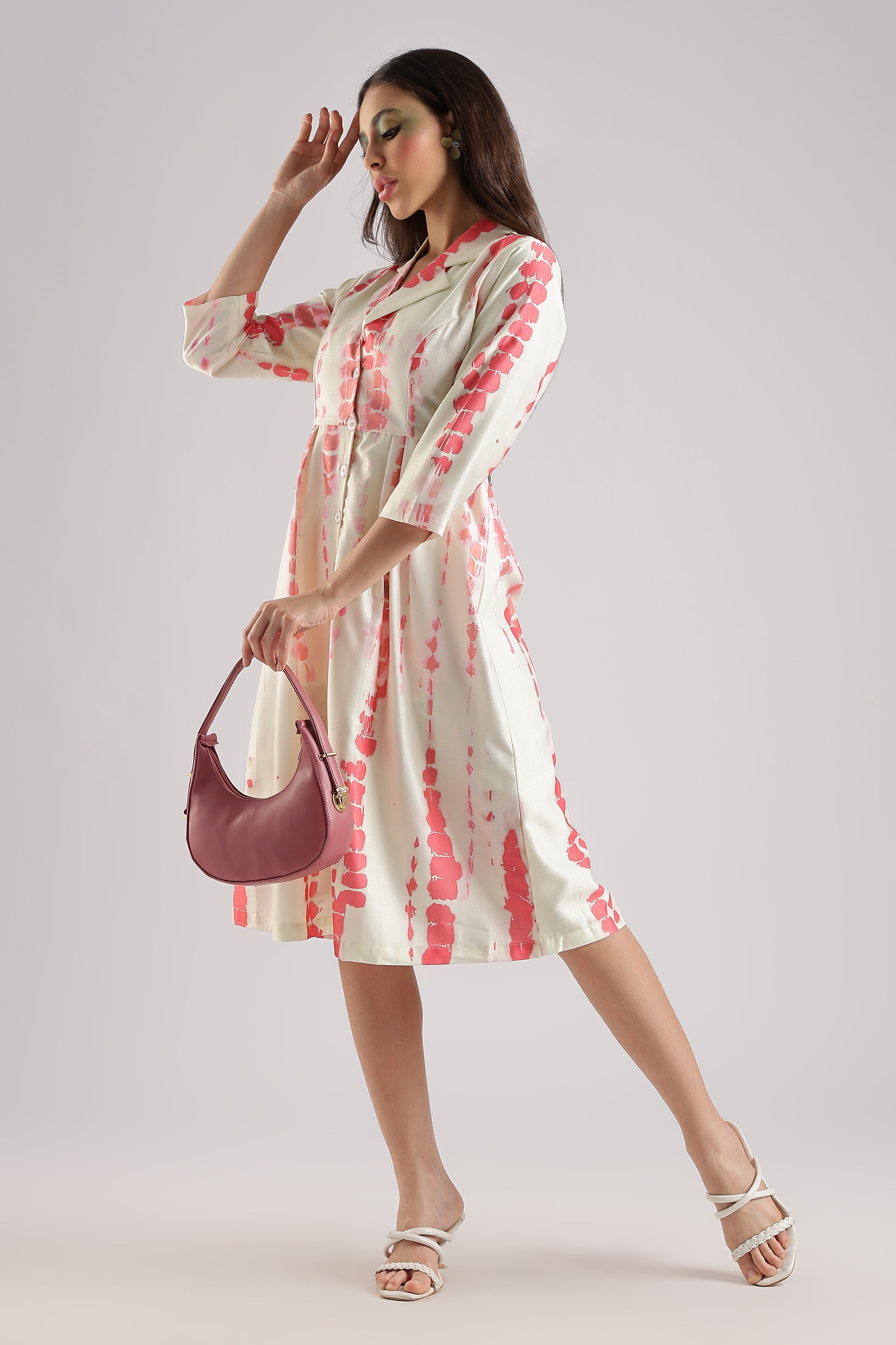 SHIBORI MIDI DRESS-PINK