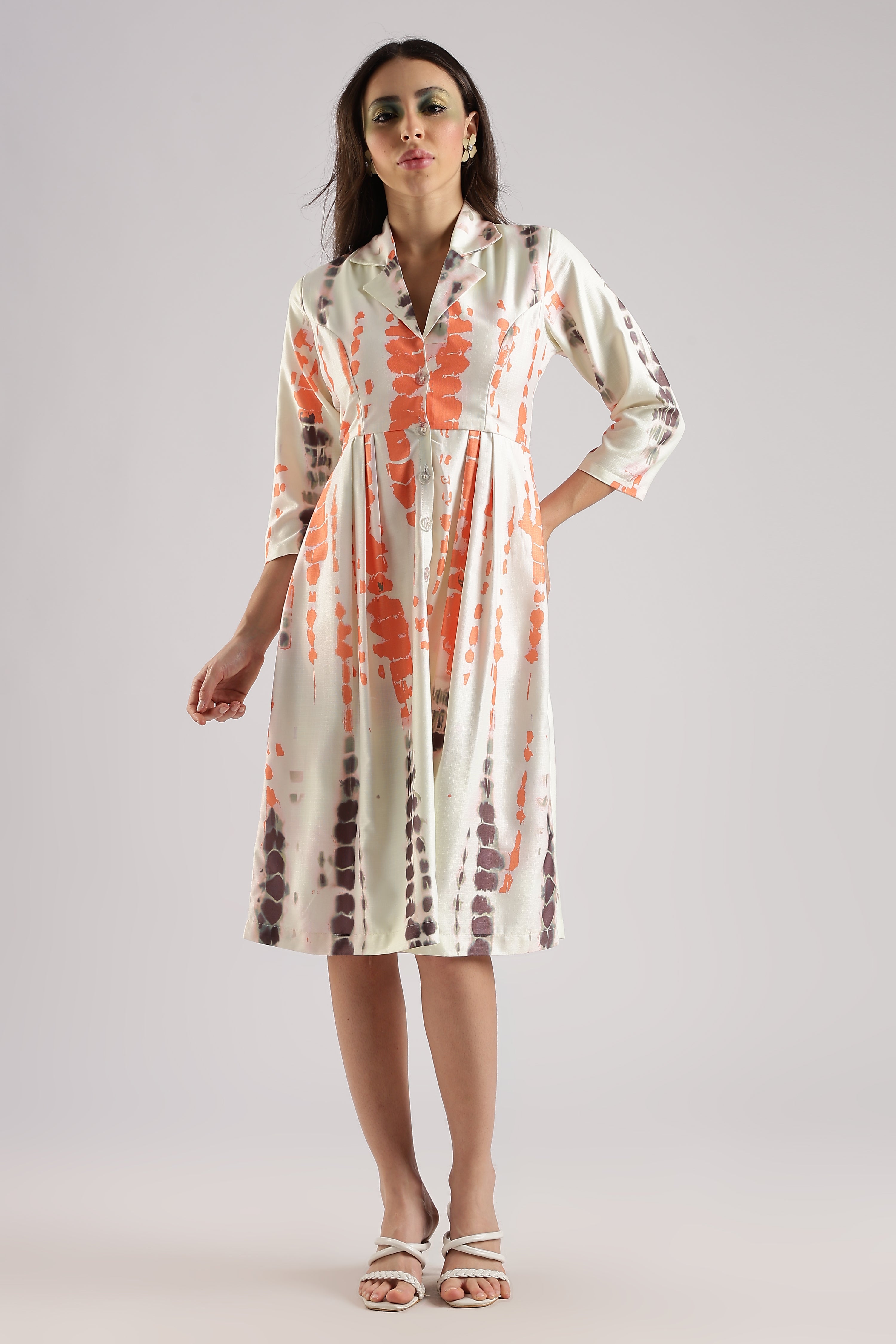 SHIBORI MIDI DRESS-ORANGE