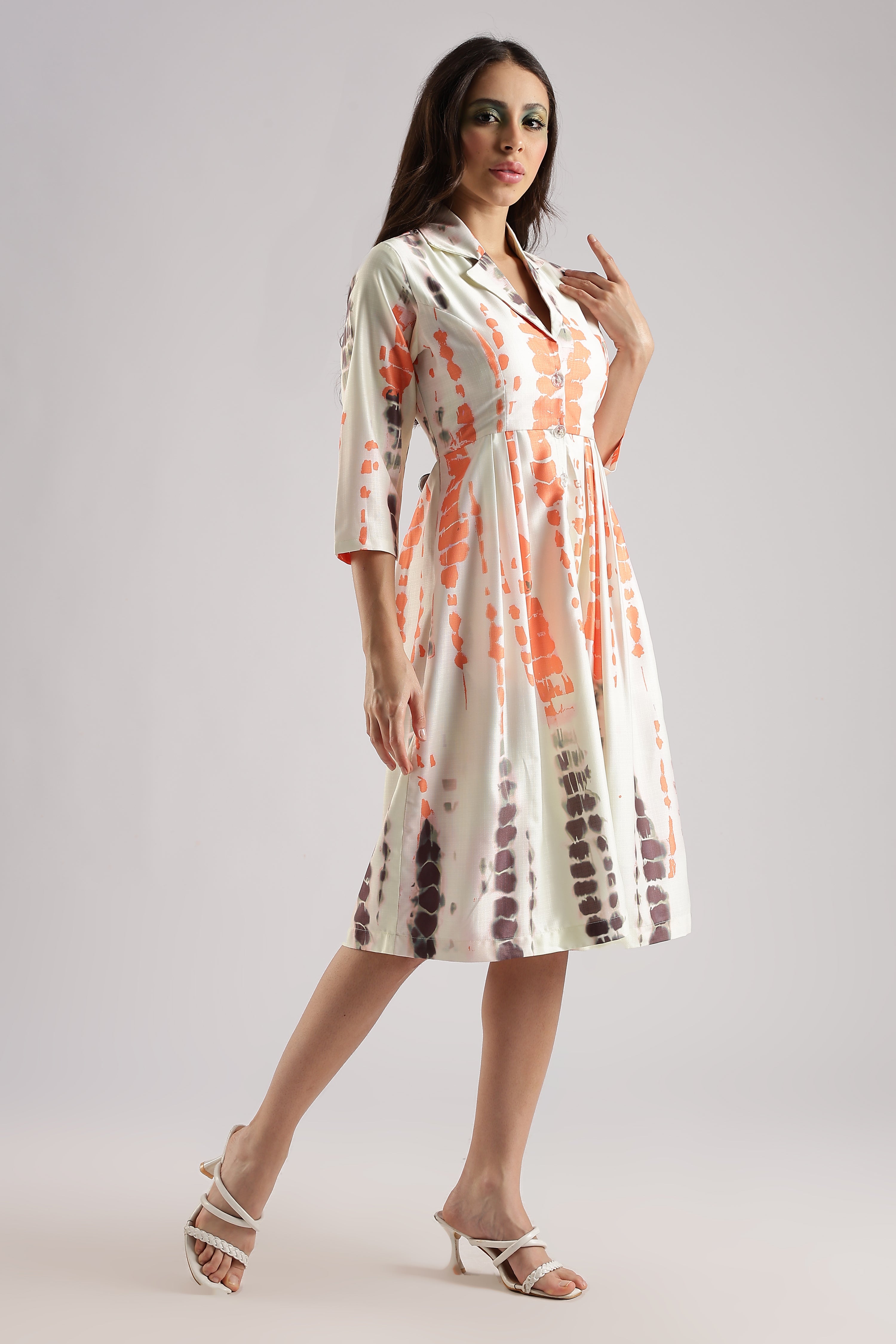 SHIBORI MIDI DRESS-ORANGE