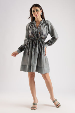 FLORAL MINI DRESS-GREEN