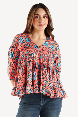PRINTED TOP-ORANGE