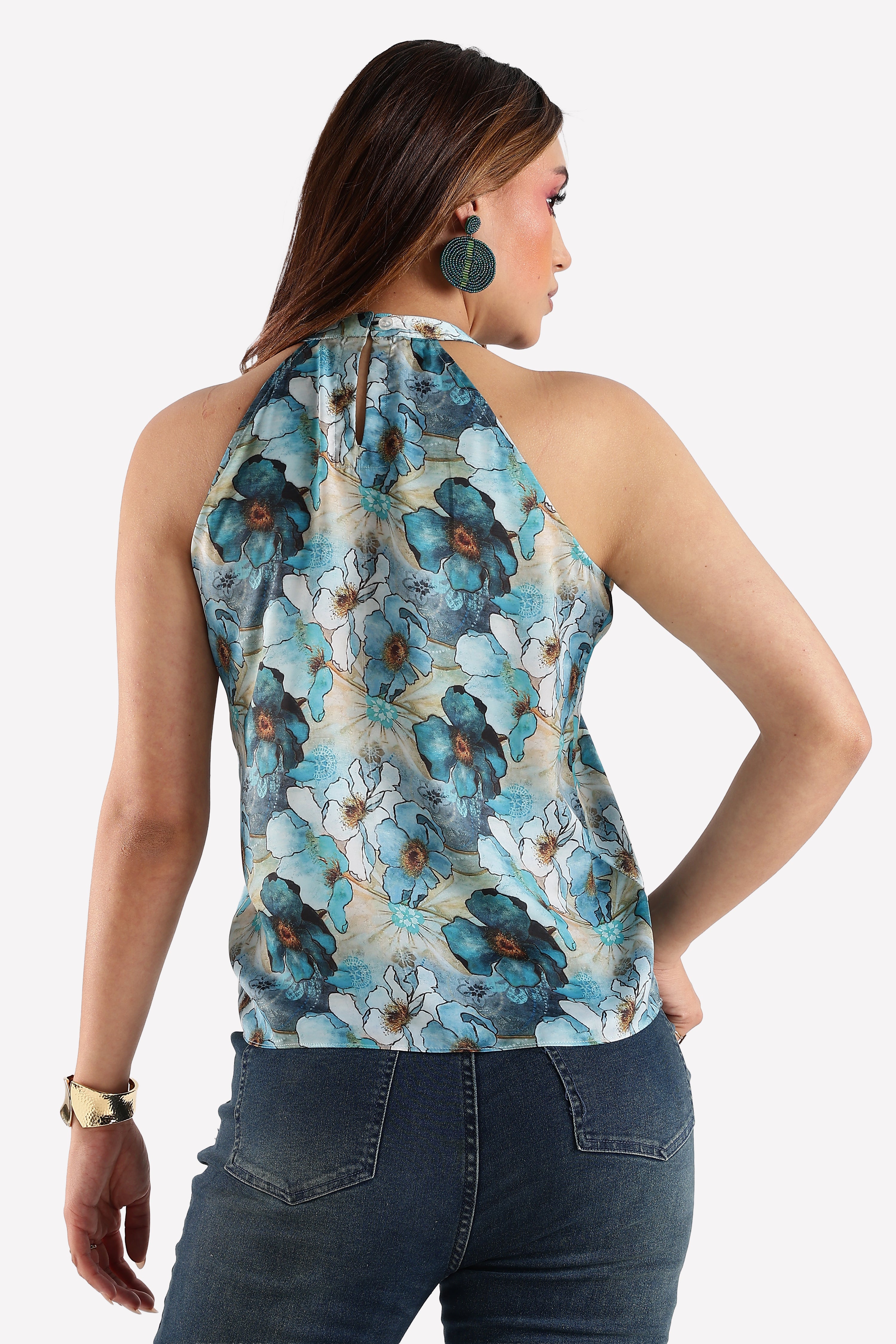 FLORA HALTER TOP-BLUE