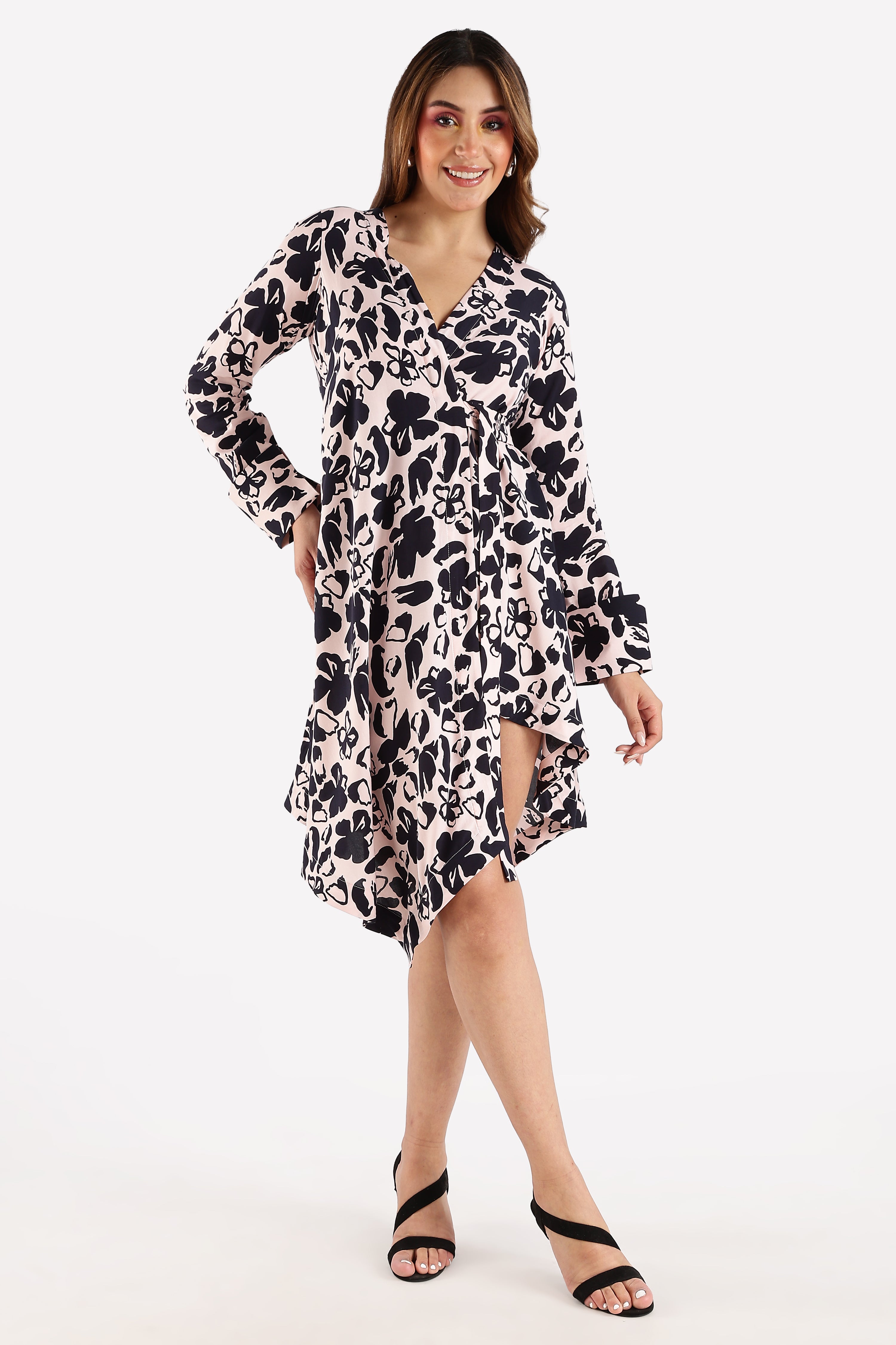 RAYON PRINTED DRESS-PINK