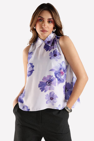 FLOWER PRINTED TOP-PURPLE