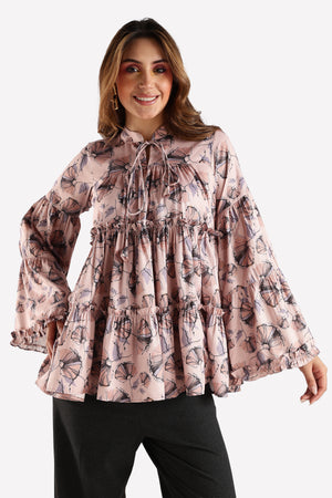 PRINTED TOP-LIGHT BROWN