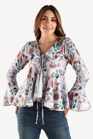 FLORAL TOP-GREY