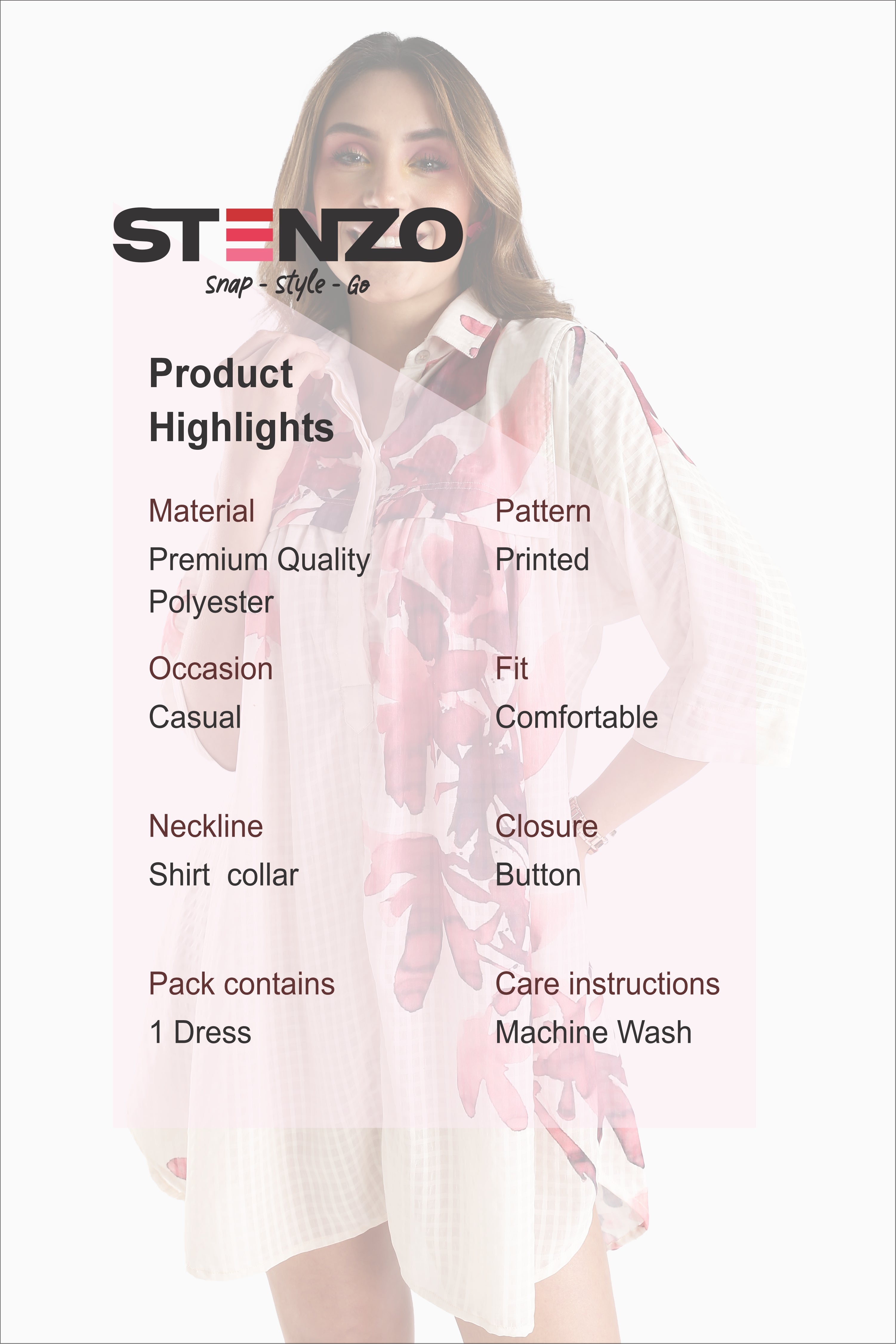 PRINTED SHIRT DRESS-MAROON